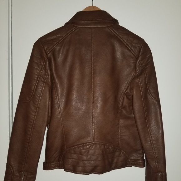 Chocolate Faux Leather Motorcycle Jacket - Picture 3 of 6